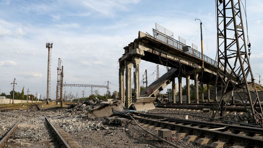 A destroyed bridge can be seen in the city of Pokrovsk, Ukraine, on September 17, amid Russia's ongoing attacks on the Donetsk region.