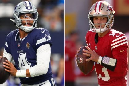 Dallas Cowboys quarterback Dak Prescott (left) and San Francisco 49ers quarterback Brock Purdy (right) will face off on Sunday.