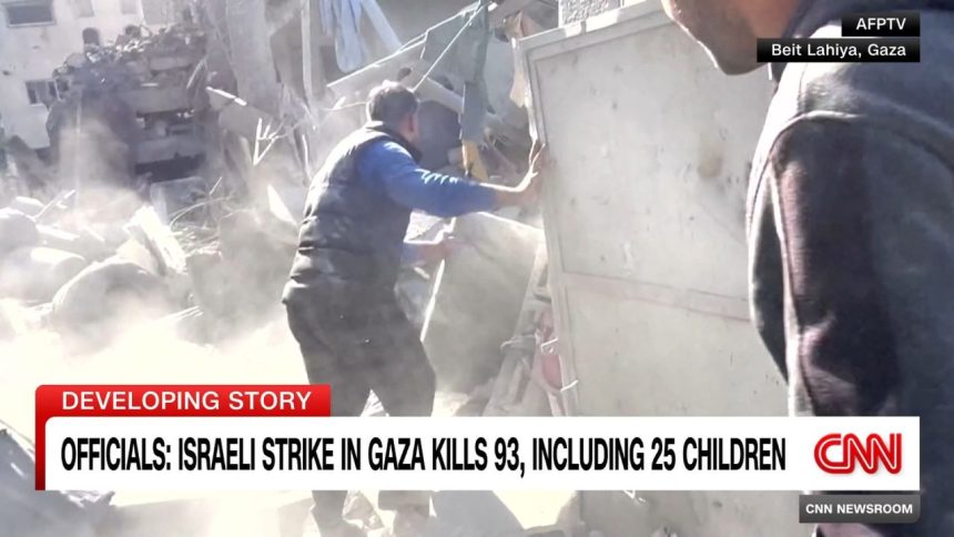 The director of a hospital in northern Gaza has said that more than 90 bodies have been identified following an airstrike on a multi-story building in Beit Lahiya. CNN's Jeremy Diamond reports.