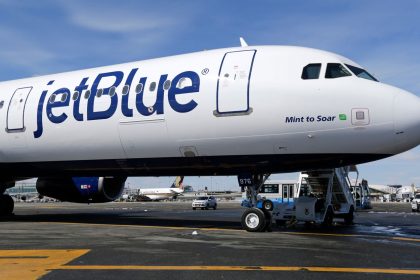 A JetBlue airplane sits on the tarmac at John F. Kennedy International Airport in New York in 2017.