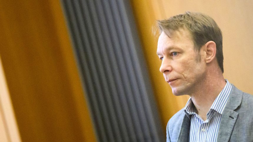 Christian Brueckner at Braunschweig Regional Court in Germany, on April 3, 2024. He's under separate investigation in the disappearance of British toddler Madeleine McCann but hasn't been charged.