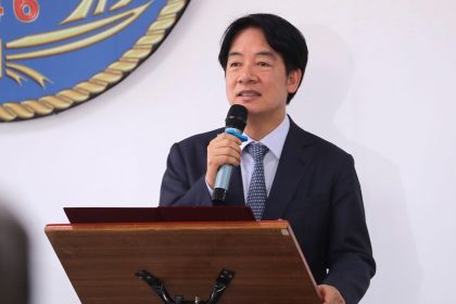 Taiwan President Lai Ching-te delivers a speech during his inspection of the Taiwanese navy on the outlying Penghu Island on September 6, 2024.