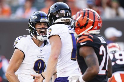 Baltimore Ravens' Justin Tucker (No. 9) kicked a game-winning field goal to beat the Cincinnati Bengals.