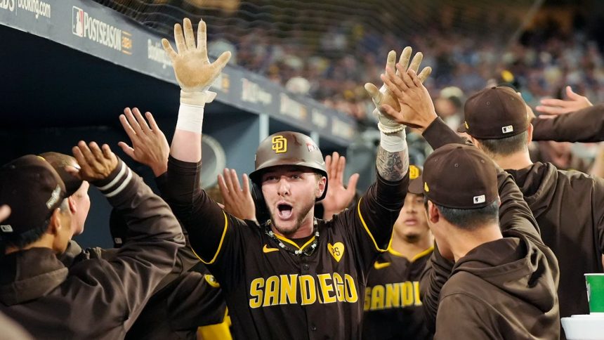 San Diego Padres' Jackson Merrill his two-run home against the Los Angeles Dodgers.