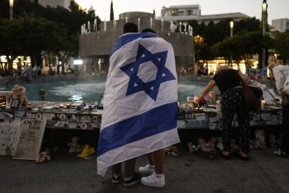 People look at a memorial for victims of the cross-border attack by Hamas militants on the one-year anniversary in Tel Aviv, Israel, on October 7, 2024.