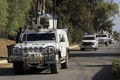 United Nations Interim Force In Lebanon (UNIFIL) peacekeeping troops from Spain conduct an early morning patrol in the southern Lebanese village of Qliyaa.