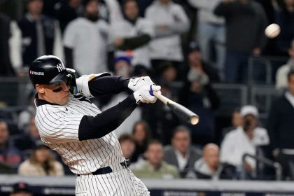 Yankees' center fielder Aaron Judge hits a two-run home run to extend the Yankees lead in Game 2 of the ALCS.