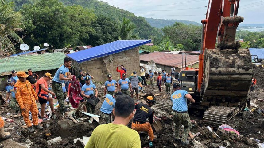 Volunteers continue rescue operations after a recent landslide triggered by Tropical Storm Trami struck Talisay, Batangas province, Philippines leaving thousands homeless and several villagers dead on October 26, 2024.