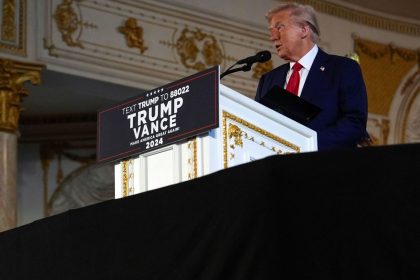 Republican presidential nominee former President Donald Trump speaks at his Mar-a-Lago estate, Tuesday, Oct. 29, 2024, in Palm Beach, Fla. (AP Photo/Julia Demaree Nikhinson)