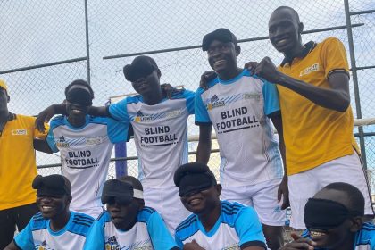 Players take a squad photo in 2022. There are currently four teams in South Sudan's Blind Premier League.