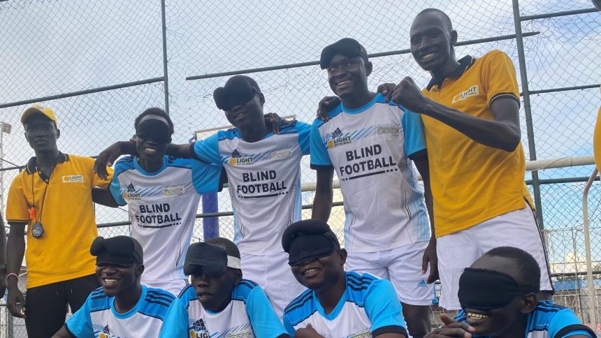 Players take a squad photo in 2022. There are currently four teams in South Sudan's Blind Premier League.