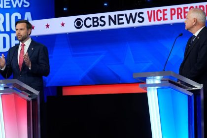 Sen. JD Vance speaks during a vice presidential debate hosted by CBS News, with Minnesota Gov. Tim Walz on Tuesday, October 1, in New York.