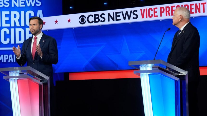 Sen. JD Vance speaks during a vice presidential debate hosted by CBS News, with Minnesota Gov. Tim Walz on Tuesday, October 1, in New York.