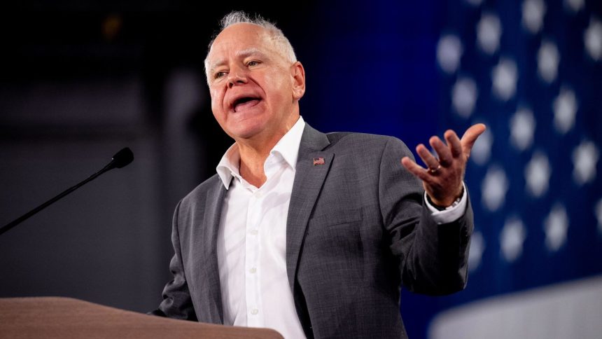 Minnesota Gov. Tim Walz speaks at a rally at York Exposition Center UPMC Arena on October 2 in York, Pennsylvania.