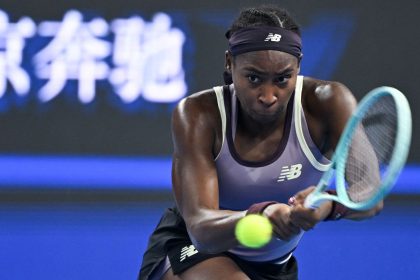 Coco Gauff of the United States compete in the Women's Singles Finals match against Karolina Muchova of the Czech Republic on Day14 at National Tennis Center on October 6, in Beijing.