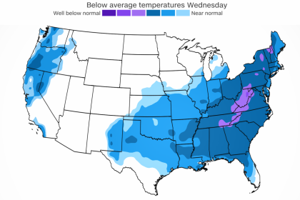 November-like temperatures are likely over a large portion of the US Wednesday.