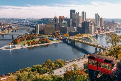 The historic Duquesne Incline offers sweeping views over Pittsburgh and its many bridges.