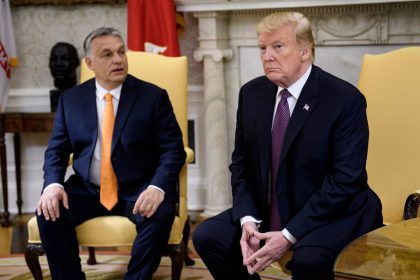 Hungary's Prime Minister Viktor Orban and US President Donald Trump wait for a meeting in the Oval Office of the White House May 13, 2019, in Washington, DC.