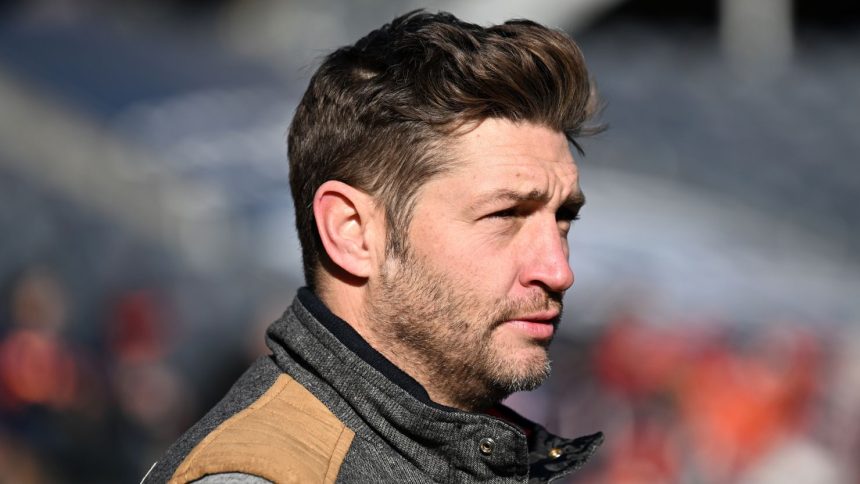 Former NFL quarterback Jay Cutler watches a Chicago Bears game in 2022.