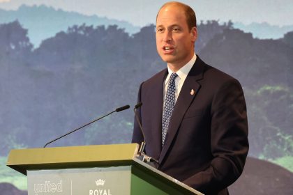 Prince William speaks to attendees at the United for Wildlife Global Summit at Gardens by the Bay on November 6, 2023.