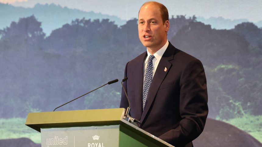 Prince William speaks to attendees at the United for Wildlife Global Summit at Gardens by the Bay on November 6, 2023.