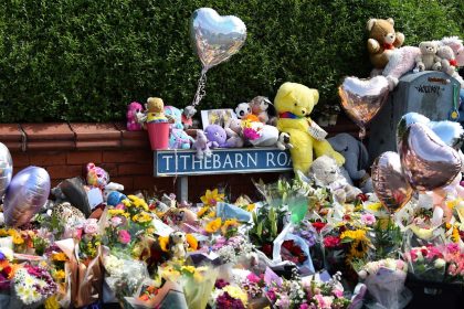 Floral tributes were left for the victims following the deadly knife attack in Southport, northwest England, on July 29, 2024.