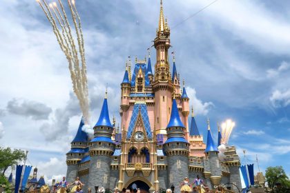 Daytime fireworks launch over Cinderella Castle in the Magic Kingdom at Walt Disney World on April 30, 2024.