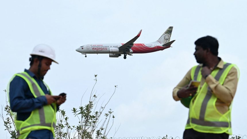 An Air India Express aircraft prepares to land at Kempegowda International Airport in Bengaluru on September 4, 2024.