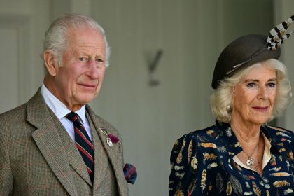 Britain's King Charles III and Britain's Queen Camilla attend the annual Braemar Gathering in Braemar, central Scotland, on September 7, 2024.