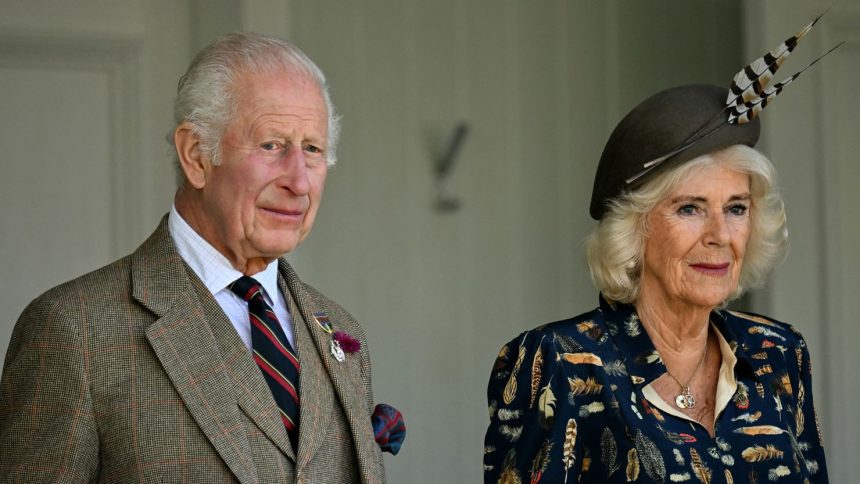 Britain's King Charles III and Britain's Queen Camilla attend the annual Braemar Gathering in Braemar, central Scotland, on September 7, 2024.