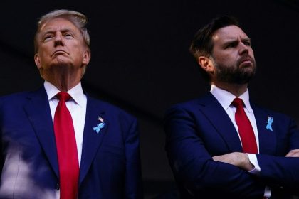 Former US President and Republican presidential candidate Donald Trump (L) and US Senator from Ohio and Republican vice presidential candidate J.D. Vance attend a remembrance ceremony on the 23rd anniversary of the September 11 terror attack on the World Trade Center at Ground Zero, in New York City on September 11, 2024. (Photo by Adam GRAY / AFP)