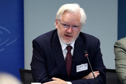 WikiLeaks founder Julian Assange speaks during a parliamentary hearing at the Council of Europe in Strasbourg, France, on October 1.