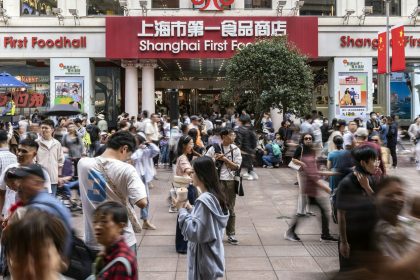 Shoppers on Nanjing East Road in Shanghai, China, on October 2, 2024.