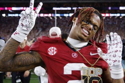 TUSCALOOSA, ALABAMA - SEPTEMBER 28: Ryan Williams #2 of the Alabama Crimson Tide celebrates after his team's victory against the Georgia Bulldogs at Bryant-Denny Stadium on September 28, 2024 in Tuscaloosa, Alabama. (Photo by Todd Kirkland/Getty Images)