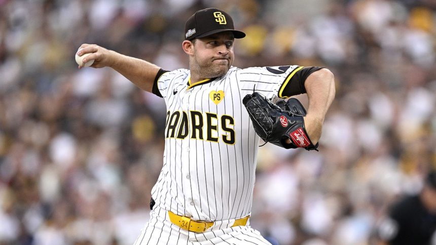 Michael King throws a pitch against the Atlanta Braves during the second inning at Petco Park.