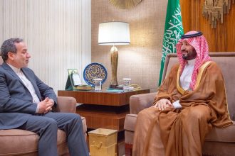 Saudi Crown Prince Mohammed bin Salman (right) meets Iranian Foreign Minister Abbas Araghchi in Riyadh, Saudi Arabia on October 9. Saudi and Iranian officials have met three times in one month.