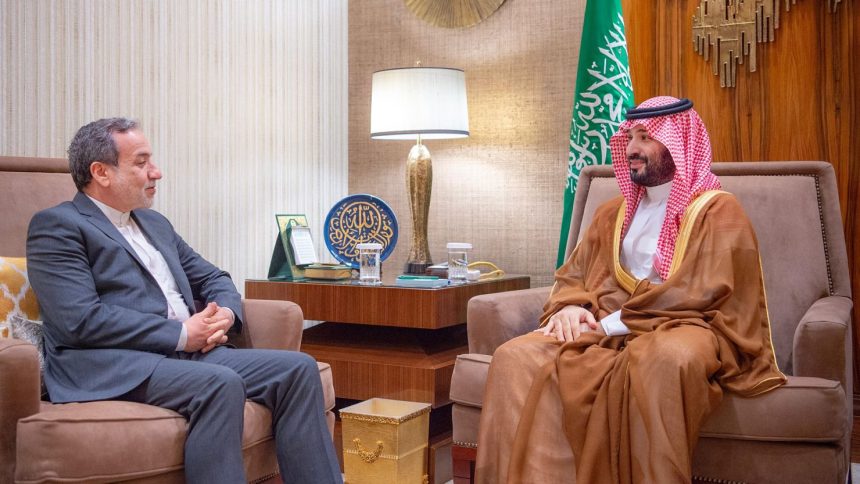 Saudi Crown Prince Mohammed bin Salman (right) meets Iranian Foreign Minister Abbas Araghchi in Riyadh, Saudi Arabia on October 9. Saudi and Iranian officials have met three times in one month.