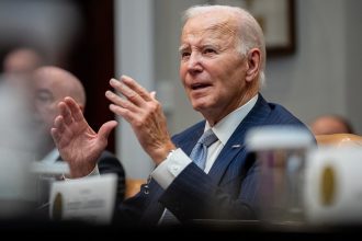 President Joe Biden gives an update on the government's response to Hurricanes Milton and Helene in the Roosevelt Room of the White House on October 11, 2024.