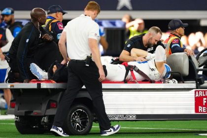 Detroit Lions star pass rusher Aidan Hutchinson was carted off the field after suffering a leg injury against the Dallas Cowboys at AT&T Stadium in Arlington, Texas.