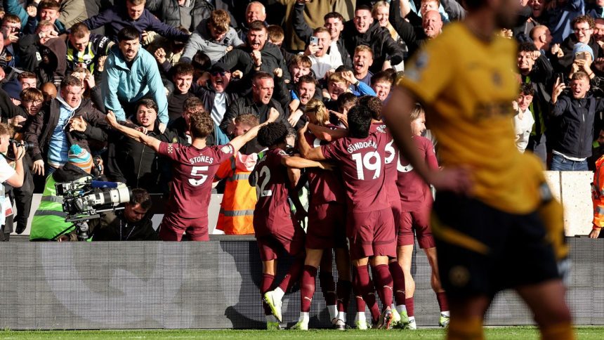 Manchester City needed a late winner to beat Wolves.