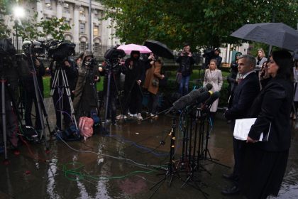 Detective Chief Superintendent Eamonn Corrigan, Police Service of Northern Ireland and Catherine Kierans, NI Public Prosecution Service speak to the media outside Belfast Crown Court after prolific online predator Alexander McCartney was jailed for a minimum of 20 years after admitting 185 charges involving 70 children.