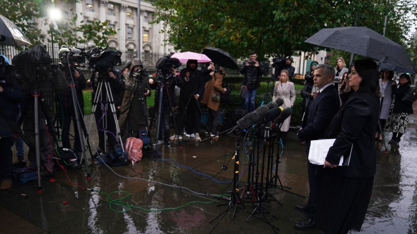 Detective Chief Superintendent Eamonn Corrigan, Police Service of Northern Ireland and Catherine Kierans, NI Public Prosecution Service speak to the media outside Belfast Crown Court after prolific online predator Alexander McCartney was jailed for a minimum of 20 years after admitting 185 charges involving 70 children.