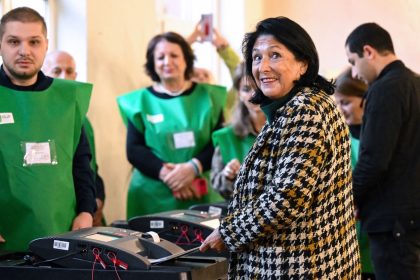 Georgian President Salome Zourabichvili votes at a polling station in Tbilisi on Saturday.