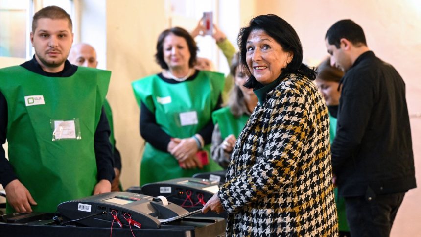 Georgian President Salome Zourabichvili votes at a polling station in Tbilisi on Saturday.