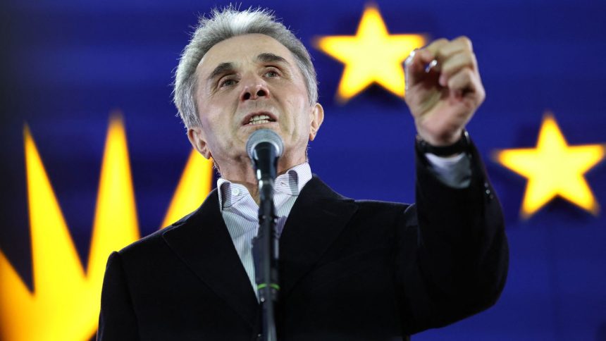 Founder of the ruling Georgian Dream party Bidzina Ivanishvili gives a speech at the party's headquarters after exit polls in Tbilisi on October 26, 2024.