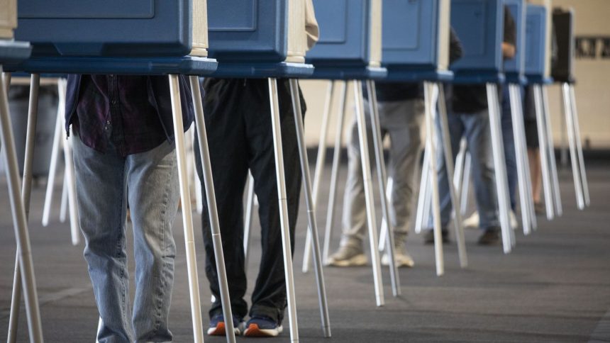 Voters cast their ballots during Michigan's early voting period on October 29, 2024 in Dearborn, Michigan.