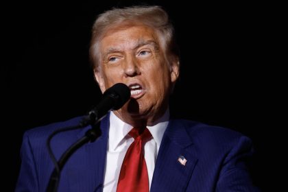 NOVI, MICHIGAN - OCTOBER 26: Republican presidential nominee, former U.S. President Donald Trump speaks during a campaign rally at Suburban Collection Showplace on October 26, 2024 in Novi, Michigan. Trump is scheduled to hold rallies in Michigan and Pennsylvania on Saturday before closing out the weekend with a rally on Sunday at New York’s Madison Square Garden. (Photo by Anna Moneymaker/Getty Images)