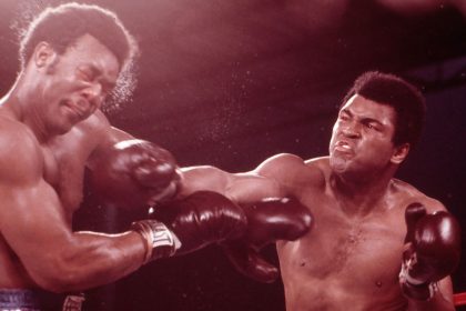 Muhammad Ali lands a blow on George Foreman during the Rumble in the Jungle in Zaire on October 30, 1974.