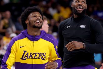 LeBron, Bronny help reveal Lakers' new uniforms