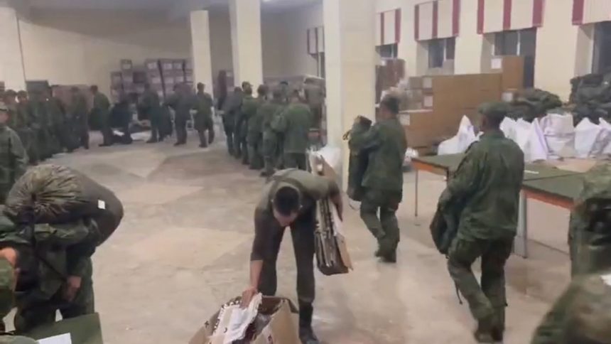 Soldiers receiving Russian uniforms and equipment at the Sergeevka Training Ground in the far east Russia